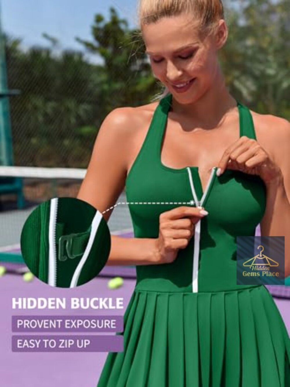 Tennis Dress with Built in Shorts and Bra Pleated Golf Dress Seamless Athletic - Picture 5 of 7